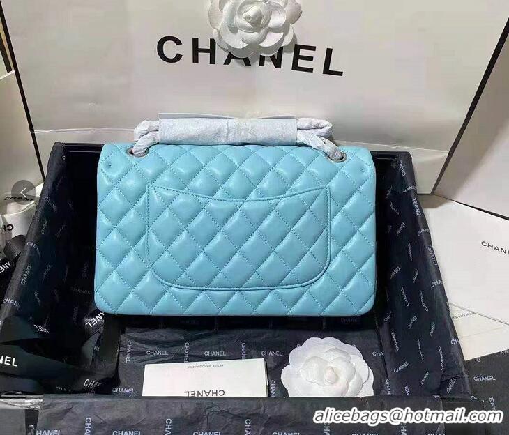 Grade Fashion Chanel 2.55 Series Flap Bag Original Sheepskin Leather A06375 BabyBlue Silver