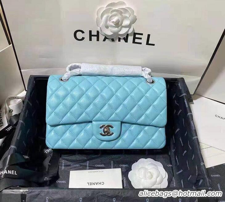 Grade Fashion Chanel 2.55 Series Flap Bag Original Sheepskin Leather A06375 BabyBlue Silver