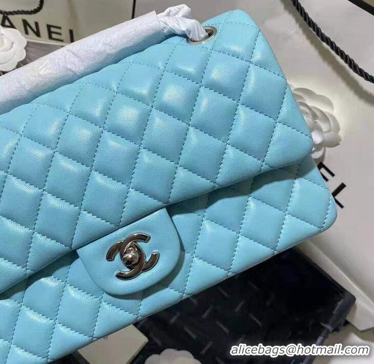 Grade Fashion Chanel 2.55 Series Flap Bag Original Sheepskin Leather A06375 BabyBlue Silver