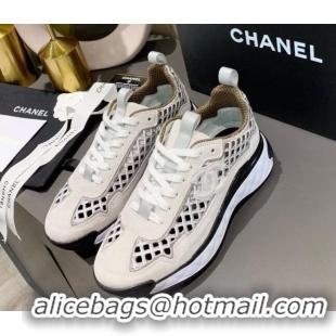 Top Quality Chanel Suede Check Sneakers G37126 White/Gray