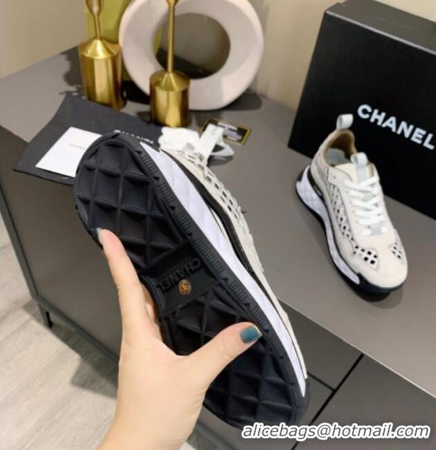 Top Quality Chanel Suede Check Sneakers G37126 White/Gray