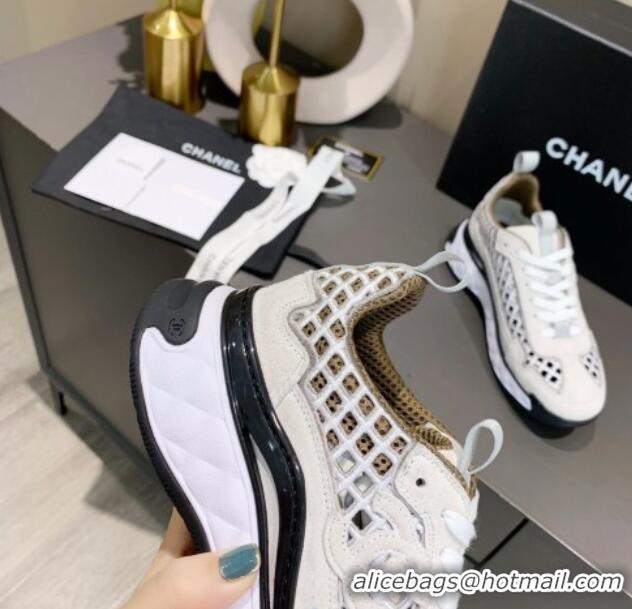 Top Quality Chanel Suede Check Sneakers G37126 White/Gray