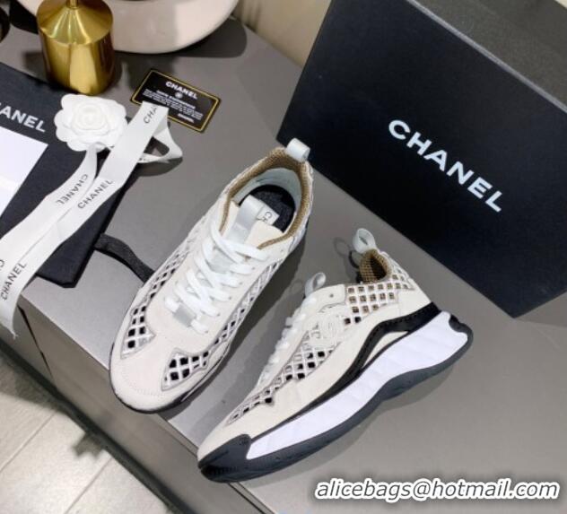 Top Quality Chanel Suede Check Sneakers G37126 White/Gray