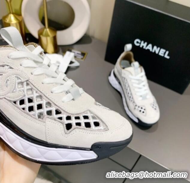 Top Quality Chanel Suede Check Sneakers G37126 White/Gray