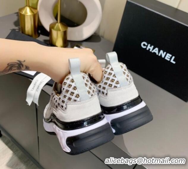 Top Quality Chanel Suede Check Sneakers G37126 White/Gray