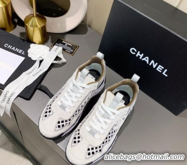 Top Quality Chanel Suede Check Sneakers G37126 White/Gray