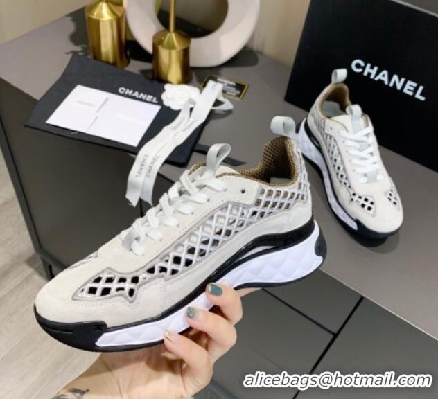 Top Quality Chanel Suede Check Sneakers G37126 White/Gray