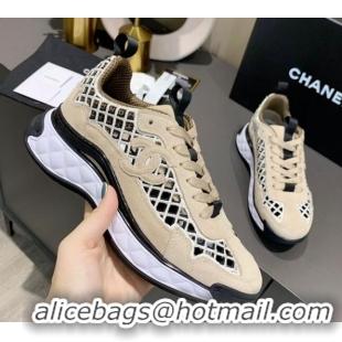 Low Cost Chanel Suede Check Sneakers G37126 Beige