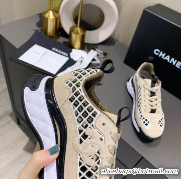 Low Cost Chanel Suede Check Sneakers G37126 Beige