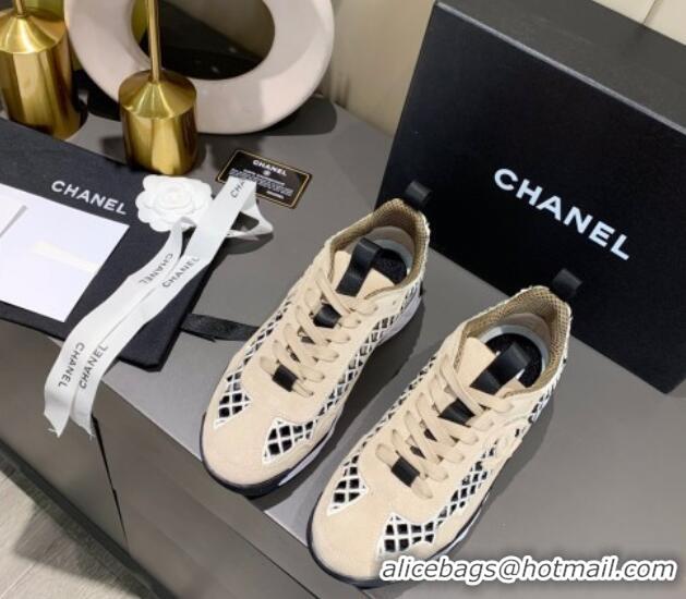 Low Cost Chanel Suede Check Sneakers G37126 Beige