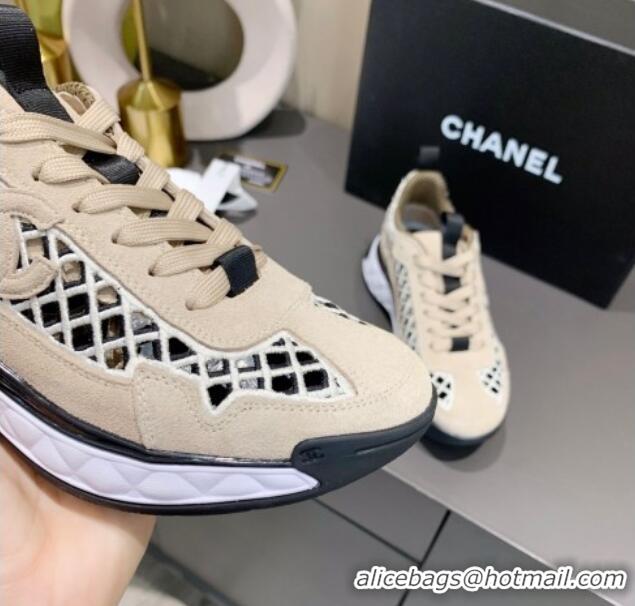 Low Cost Chanel Suede Check Sneakers G37126 Beige