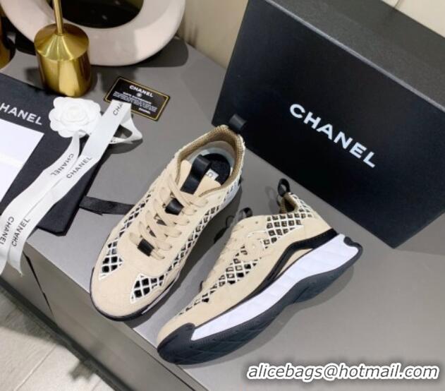 Low Cost Chanel Suede Check Sneakers G37126 Beige