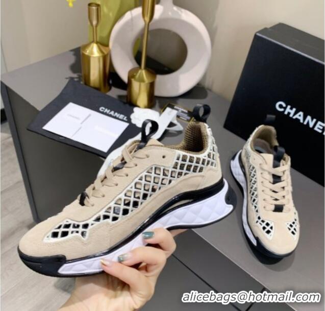 Low Cost Chanel Suede Check Sneakers G37126 Beige