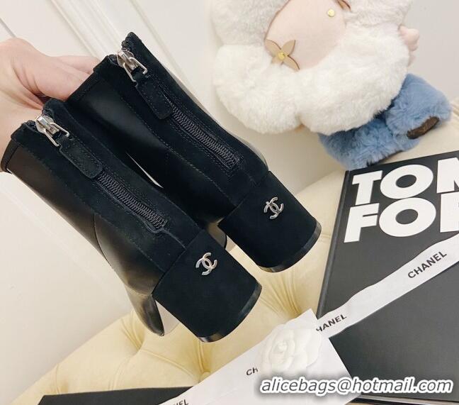 Best Chanel Leather Crystal Short Boots 5.5cm 22302 Black