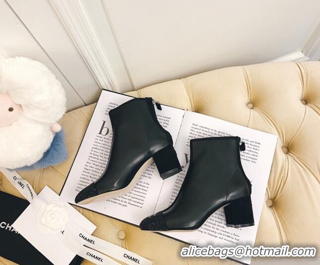 Best Chanel Leather Crystal Short Boots 5.5cm 22302 Black