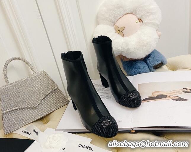 Best Chanel Leather Crystal Short Boots 5.5cm 22302 Black