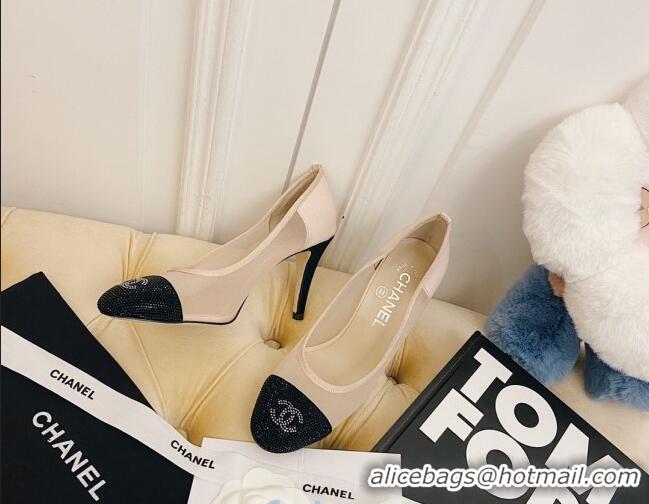 Famous Brand Chanel Mesh Crystal Pumps 8.5cm 122305 Nude