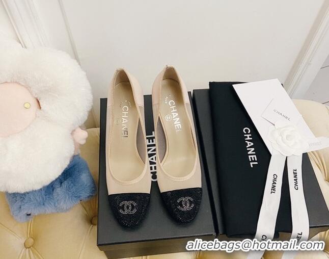 Famous Brand Chanel Mesh Crystal Pumps 8.5cm 122305 Nude