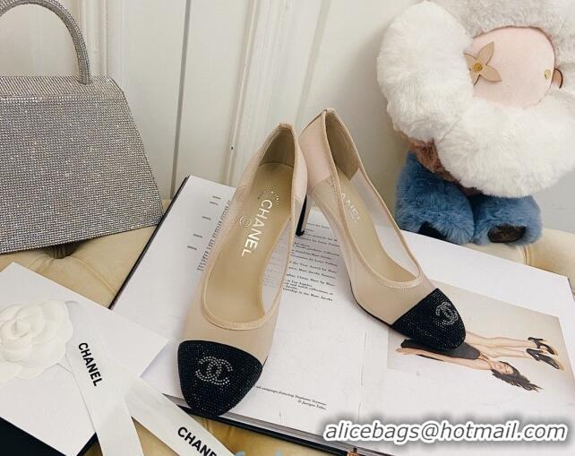 Famous Brand Chanel Mesh Crystal Pumps 8.5cm 122305 Nude