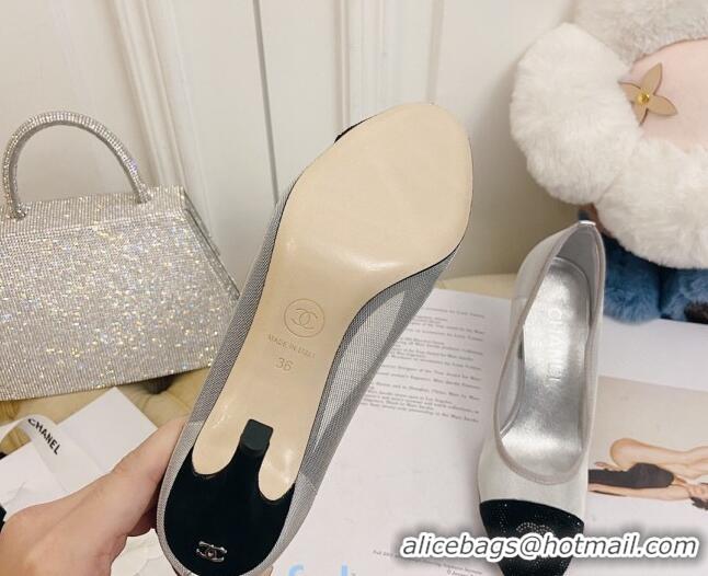 Perfect Chanel Mesh Crystal Pumps 8.5cm 122305 Silver