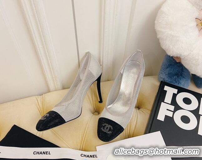 Perfect Chanel Mesh Crystal Pumps 8.5cm 122305 Silver