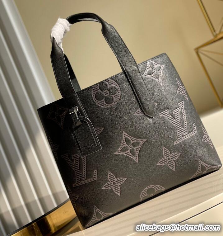 Buy Discount Louis Vuitton Monogram Taurillon Shadow Original Leather Cabas Voyage Bag M57290 Black