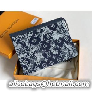 Free Shipping Louis Vuitton Monogram Tapestry Pochette Voyage Denim Bag M80034 Black