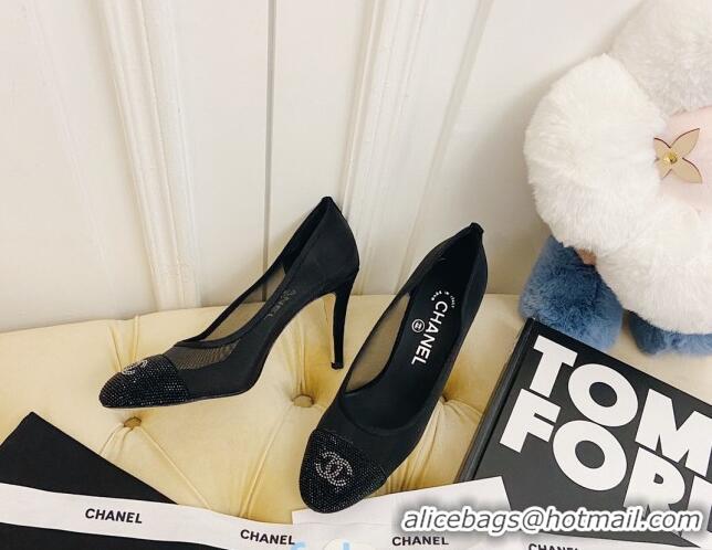 Low Price Chanel Mesh Crystal Pumps 8.5cm 122307 Black