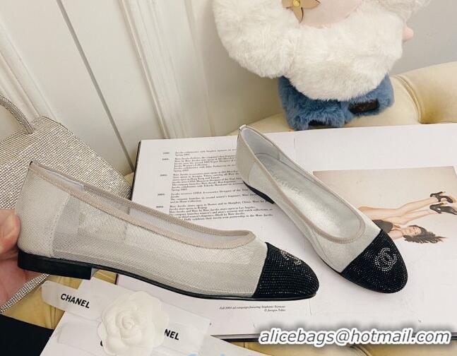 Discount Chanel Mesh Crystal Ballerinas 122308 Silver