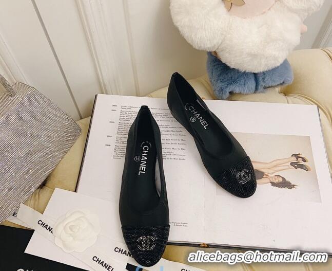 Charming Chanel Mesh Crystal Ballerinas 122308 Black