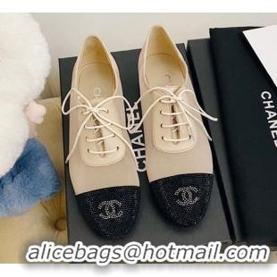 Affordable Price Chanel Mesh Crystal Lace up Flat 122313 Nude