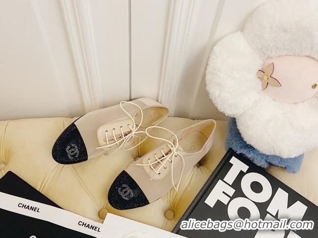 Affordable Price Chanel Mesh Crystal Lace up Flat 122313 Nude