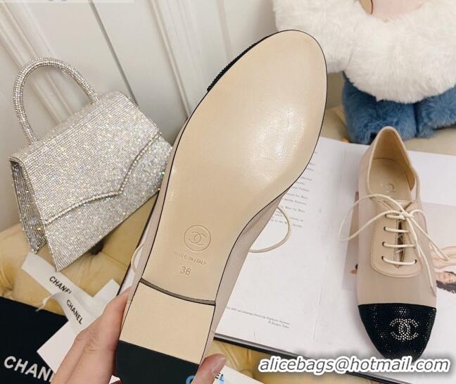 Affordable Price Chanel Mesh Crystal Lace up Flat 122313 Nude