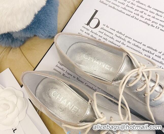 Low Price Chanel Mesh Crystal Lace up Flat 122313 Silver