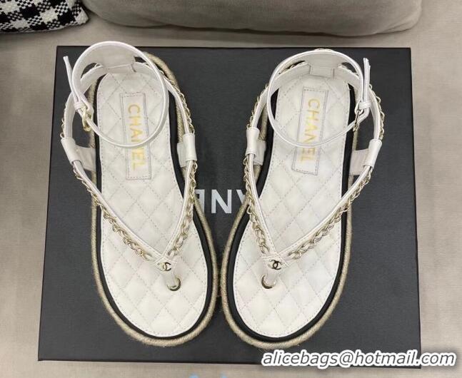 Discounts Chanel Lambskin Flat Thong Sandals G36921 White