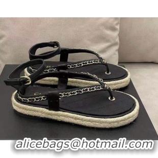 Best Price Chanel Lambskin Flat Thong Sandals G36921 Black