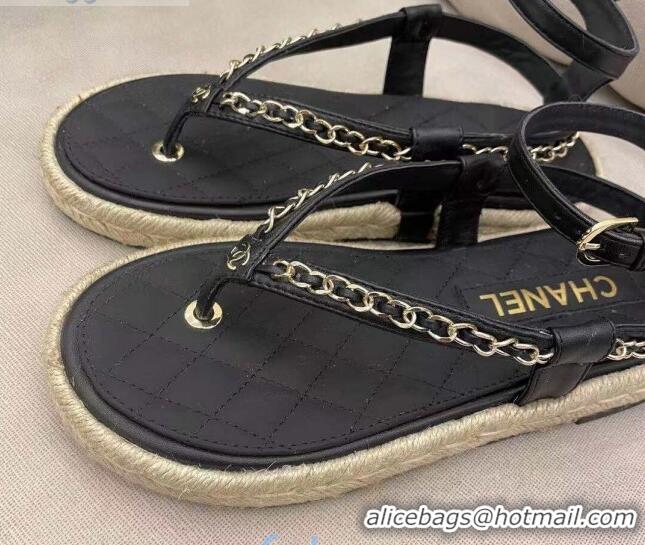 Best Price Chanel Lambskin Flat Thong Sandals G36921 Black