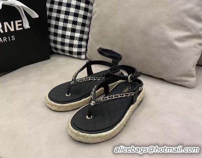 Best Price Chanel Lambskin Flat Thong Sandals G36921 Black