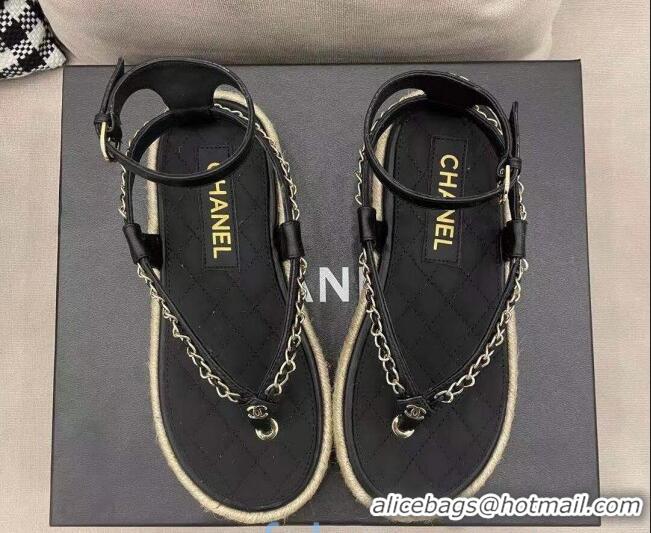 Best Price Chanel Lambskin Flat Thong Sandals G36921 Black