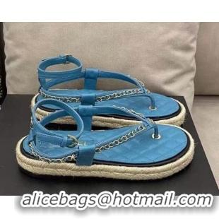 Best Quality Chanel Lambskin Flat Thong Sandals G36921 Blue