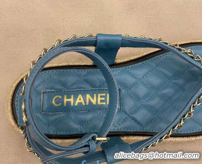 Best Quality Chanel Lambskin Flat Thong Sandals G36921 Blue