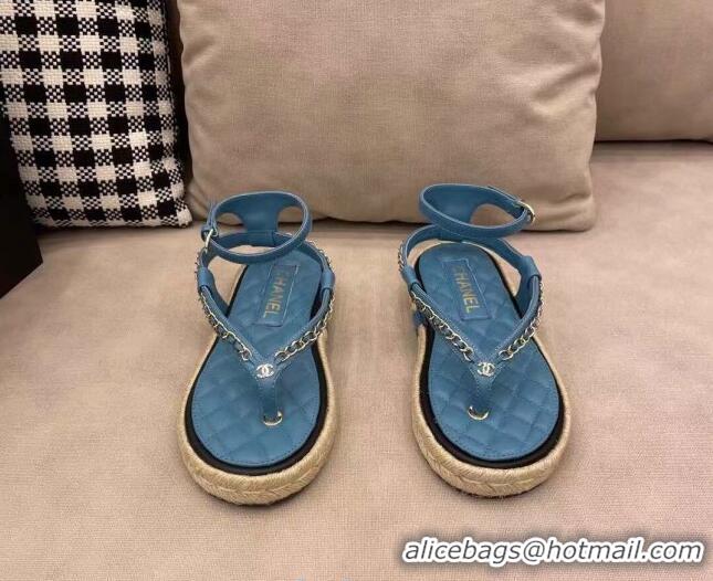 Best Quality Chanel Lambskin Flat Thong Sandals G36921 Blue