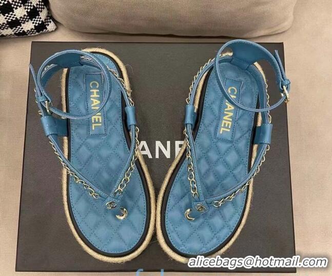 Best Quality Chanel Lambskin Flat Thong Sandals G36921 Blue