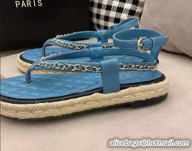 Best Quality Chanel Lambskin Flat Thong Sandals G36921 Blue