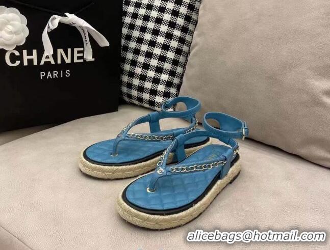 Best Quality Chanel Lambskin Flat Thong Sandals G36921 Blue