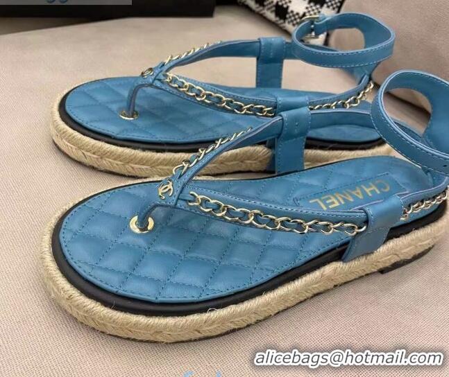 Best Quality Chanel Lambskin Flat Thong Sandals G36921 Blue