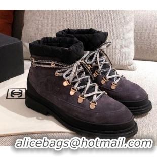 Best Product Chanel Suede Lace-up Short Boots 22326 Gray