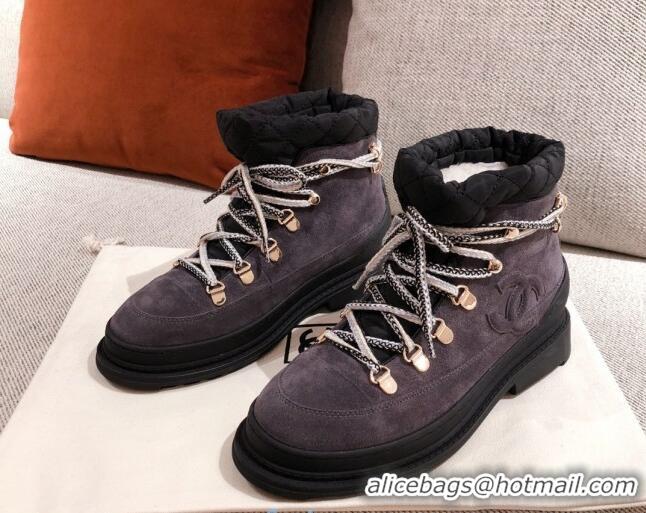 Best Product Chanel Suede Lace-up Short Boots 22326 Gray