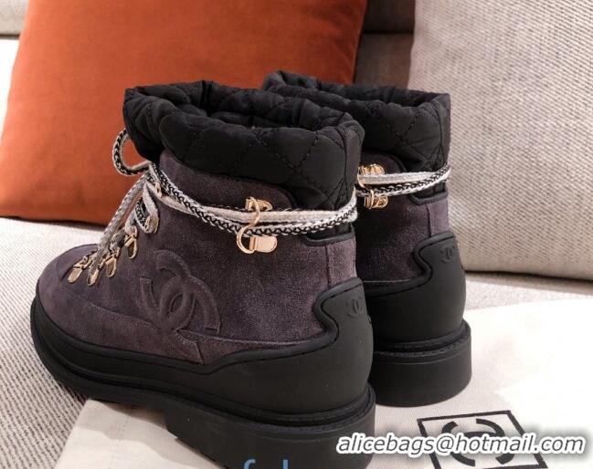 Best Product Chanel Suede Lace-up Short Boots 22326 Gray