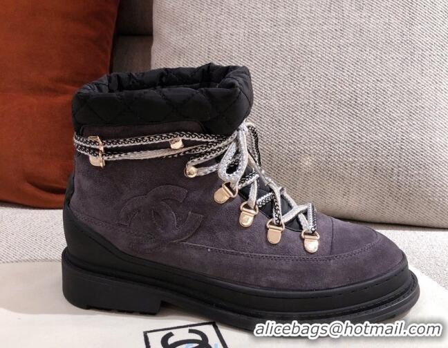 Best Product Chanel Suede Lace-up Short Boots 22326 Gray